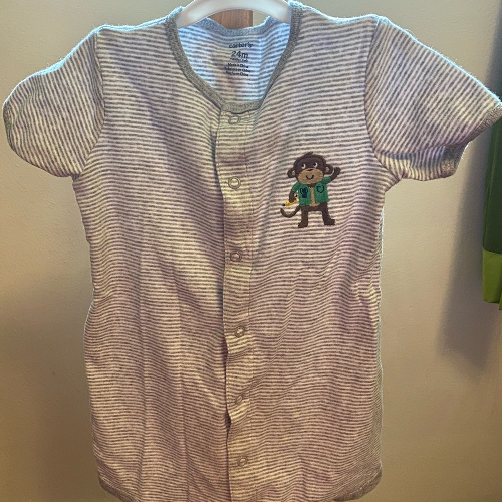 Grey striped monkey butt romper